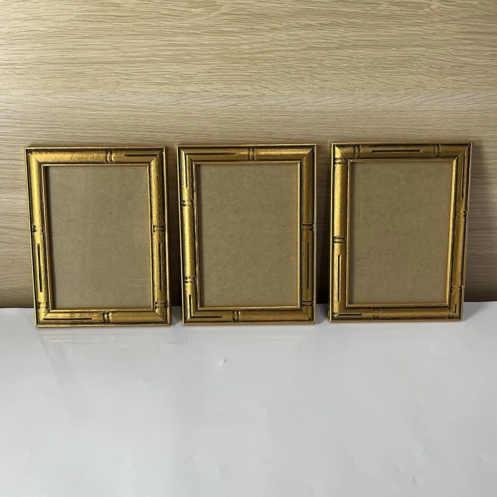 Gold Faux Bamboo Frame Set of 3 Hollywood Regency Style For 7 X 5 Pictures
